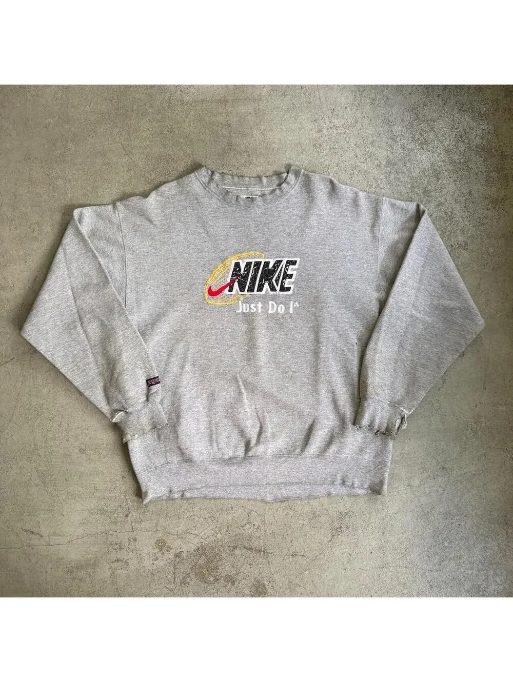 Vintage 90s Nike Embroidered Logo Grey Distressed Crewneck Sweatshirt